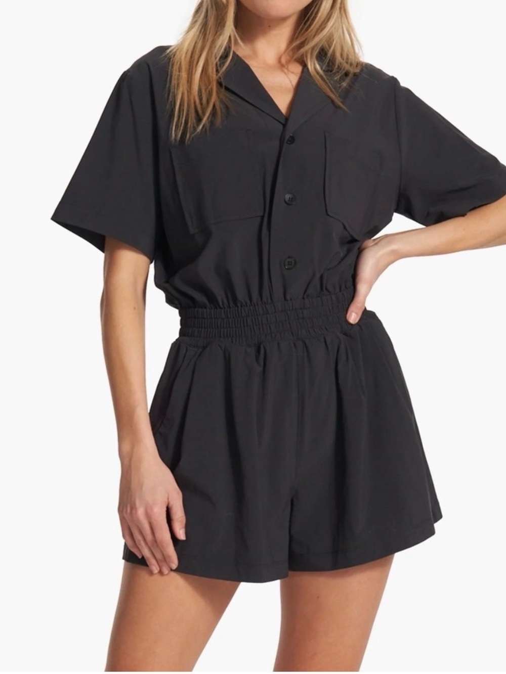 Vuori Villa Romper Small Black Short Sleeve Utility Athleisure Outdoors Lounge